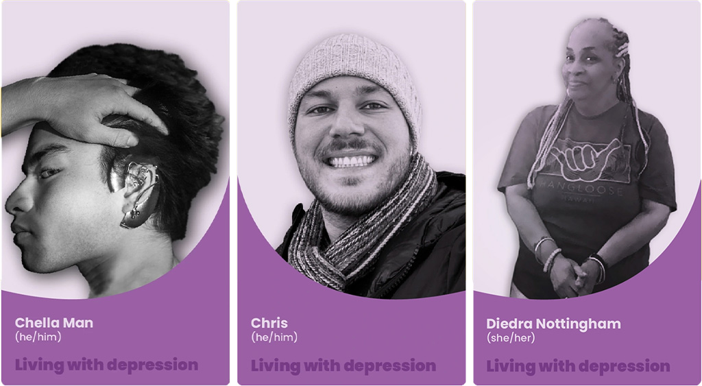 Chelia Man (he/him), Chris (he/him), Diedra Nottingham (she/her) - Living with depression (photo)