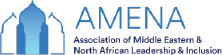 Outline of three mosque-styled buildings Association of Middle Eastern & North African Leadership & Inclusion (AMENA) logo (logo)