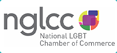 nglcc with an icon of purple, blue, yellow, green, and orange boxes in a circle and National LGBT Chamber of Commerce (logo)