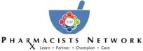 A mortar and pestel Pharmacists Network: Learn - Partner - Champion - Care logo (logo)