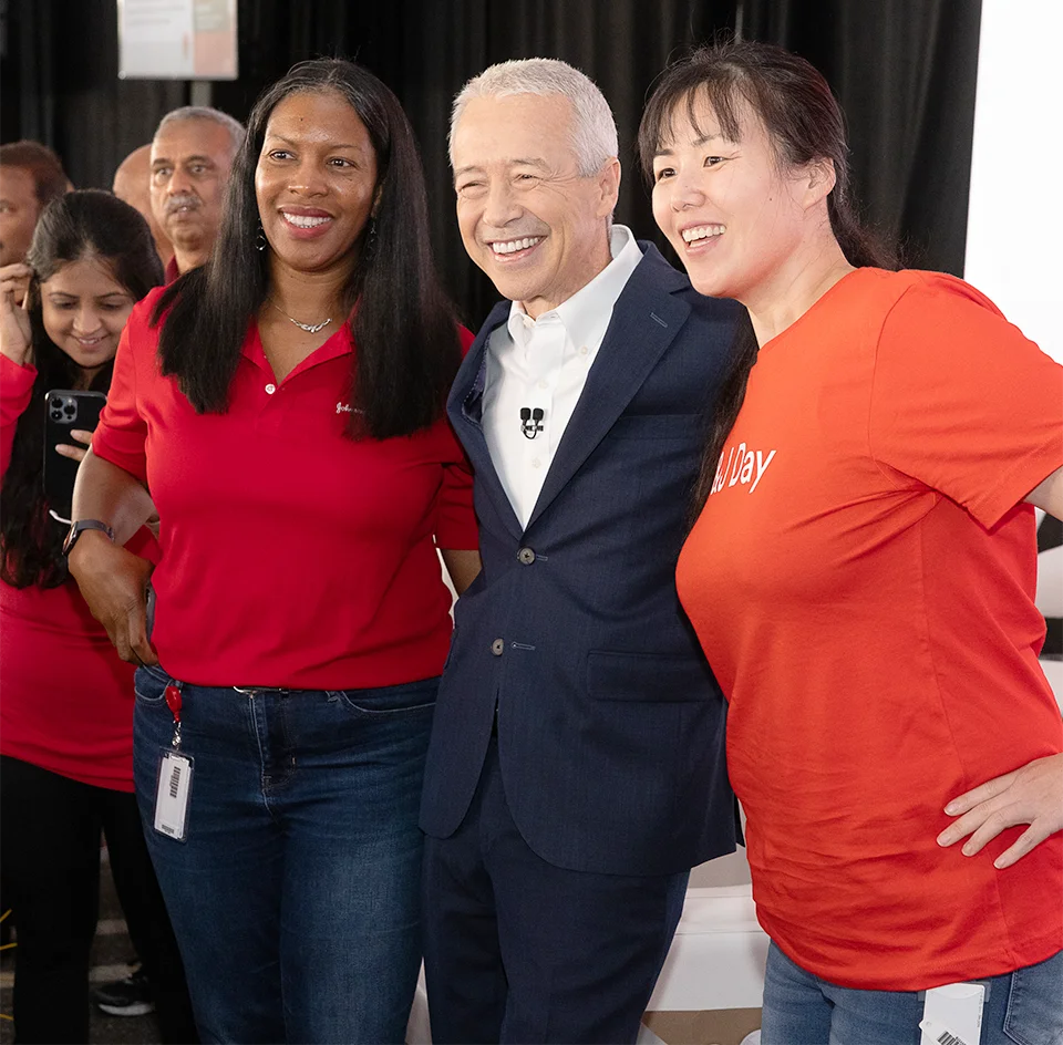 Joaquin Duato, Chairman of the Board and Chief Executive Officer, takes a photo with employees during a company event at J&J World Headquarters in New Brunswick, NJ. (photo)