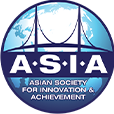 Blue circle with ASIA written across in a banner under a bridge and Asian Society for Innovation and Achievement (ASIA) logo (logo)