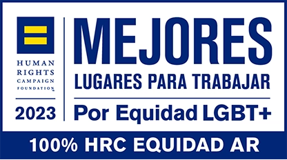 Mejores Lugares para Trabajar por Equidad LGBT+ 2023 badge from Human Rights Campaign. (logo)