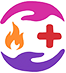 Pink and purple hands with a flame and red-cross symbold between them and Nursing Alliance logo (logo)