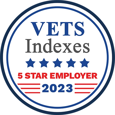 VETS Indexes 5 Star Employer 2023 badge. (logo)