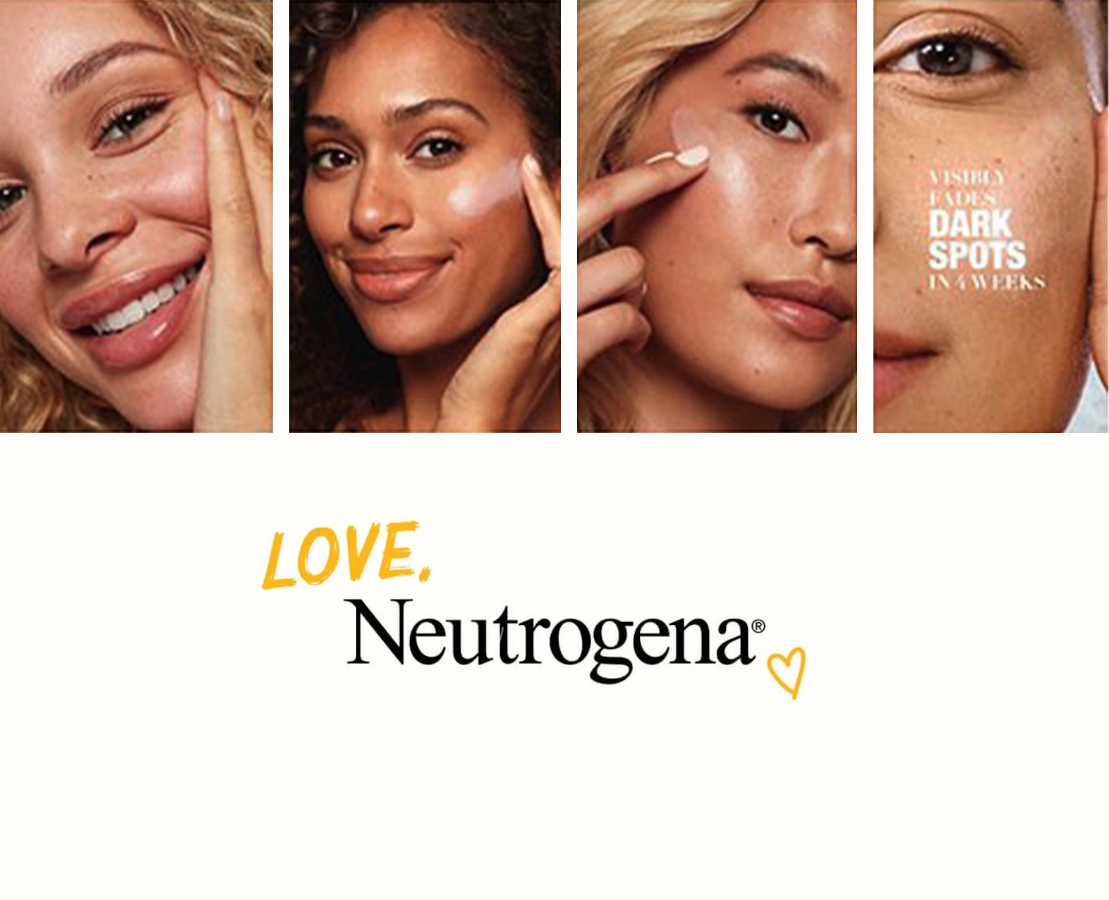 Love, Neutrogena campaign featuring diverse models showcasing skincare products. (photo)