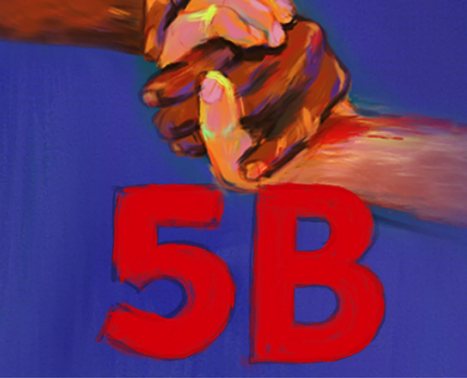 Illustration of two hands clasped together with the text "5B." (photo)